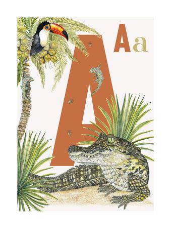 Illustration of an Animal Alphabet Print - A for Alligator